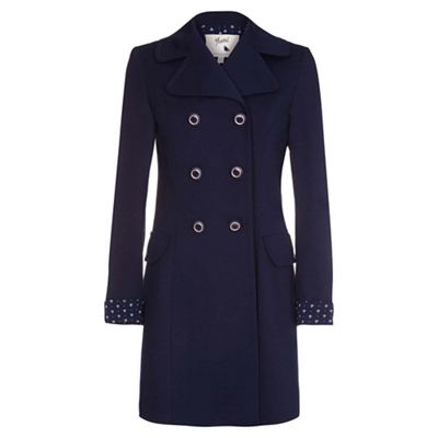 Blue double breasted ponte trench coat